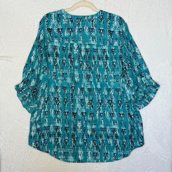 Faded Glory Blue Green Lightweight 3/4 Tab Sleeve Pullover Womens Plus 2X Blouse - Picture 10 of 16